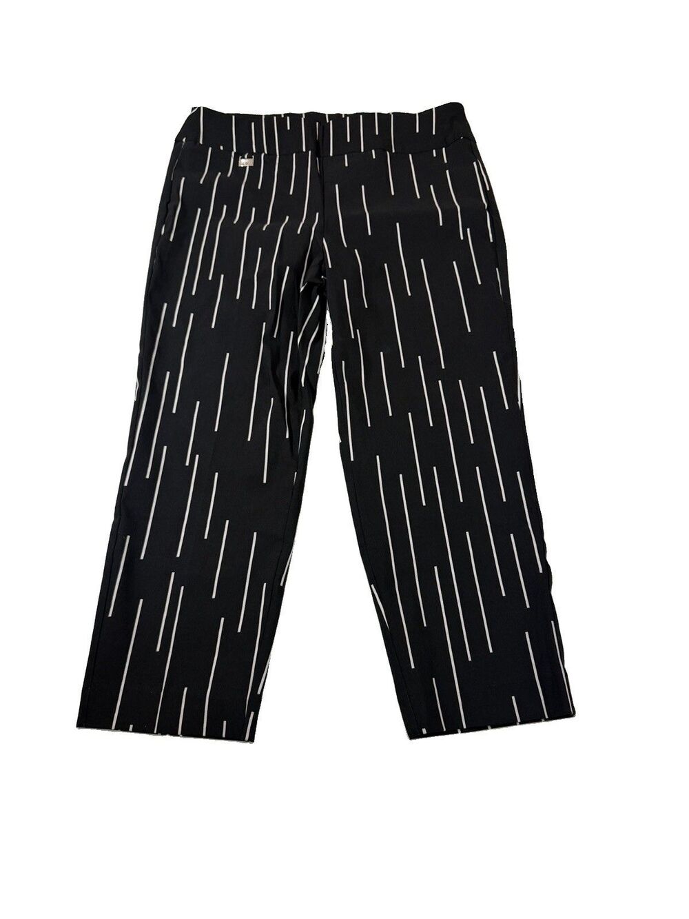 Premise Studio Tummy Control Black Geometric Capri Pants Women's Size Medium NWT